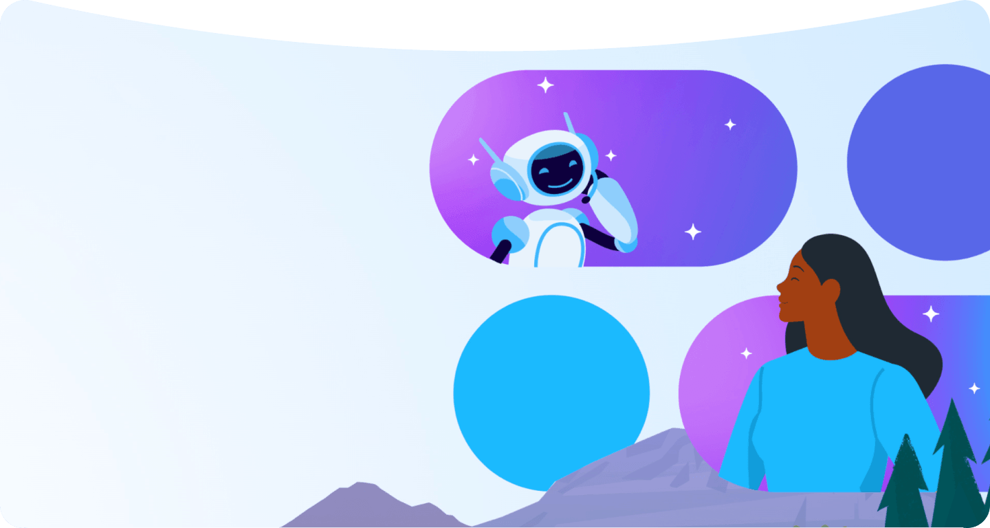 A simple drawing representing a woman communication with a robot